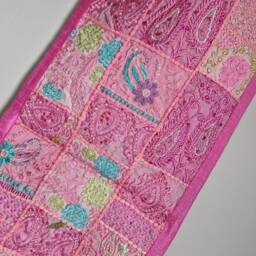 Embroidered Table Runner. Patchwork Sari Wall Hanging Made in India - thumbnail 2