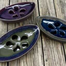 Ceramic Soap Dish - Eye Shaped/Dip Glaze Pottery Fair Trade Gift - thumbnail 2