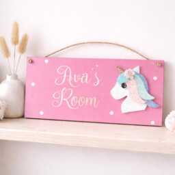 Personalised Unicorn Bedroom Plaque, Girls Room Door Sign, Custom Name Decor Gift - thumbnail 4