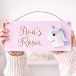 Personalised Unicorn Bedroom Plaque, Girls Room Door Sign, Custom Name Decor Gift - thumbnail 2