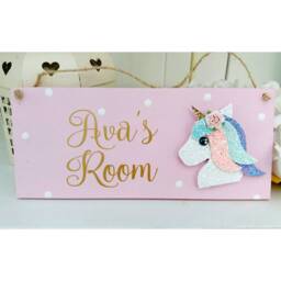 Personalised Unicorn Bedroom Plaque, Girls Room Door Sign, Custom Name Decor Gift - thumbnail 3