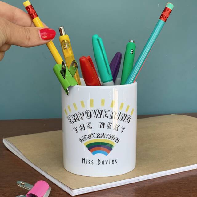 Teachers Empowering The Next Generation Ceramic Pen Pot - Gift Desk Tidy Marking Like A Boss Thank You Gift - image 1