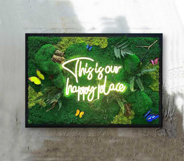 Framed Preserved Moss Wall Art With Neon Sign, Personalized Light Decor, Business Led - image 1