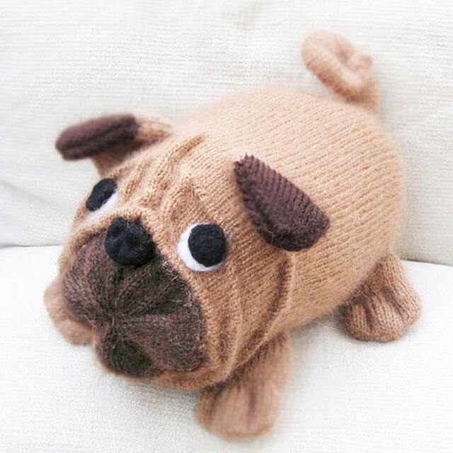 stuffed Dog Pug Carlin Mops Decorative Pillow Plushie Soft Plush Dog Puppy Throw Cushion Hand Knitted Doglover Gift - image 1