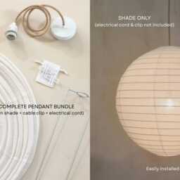 Oversized Linen Pendant Light - Modern Round Ceiling Lamp For Farmhouse, Boho Scandinavian Decor Taupe Luna - thumbnail 4
