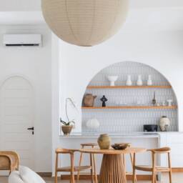 Oversized Linen Pendant Light - Modern Round Ceiling Lamp For Farmhouse, Boho Scandinavian Decor Taupe Luna - thumbnail 3