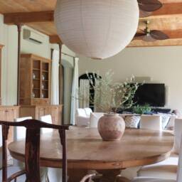 Oversized Linen Pendant Light - Modern Round Ceiling Lamp For Farmhouse, Boho Scandinavian Decor Taupe Luna - thumbnail 2