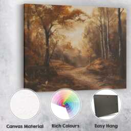 Golden Autumn Woodland Path Atmospheric Forest Landscape Canvas Wall Art Print Decor Picture Ready To Hang - thumbnail 2