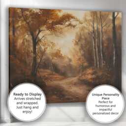 Golden Autumn Woodland Path Atmospheric Forest Landscape Canvas Wall Art Print Decor Picture Ready To Hang - thumbnail 3