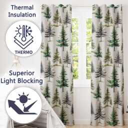 Pine Tree Forest Evergreen Woodland Nature On Soft Lilac Seamless Pattern Readymade Eyelet Ring Top Thermal 100% Blackout Curtains - thumbnail 3