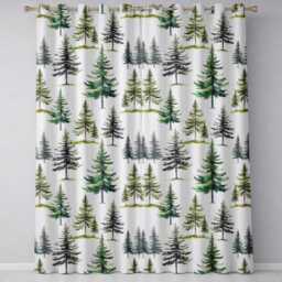Pine Tree Forest Evergreen Woodland Nature On Soft Lilac Seamless Pattern Readymade Eyelet Ring Top Thermal 100% Blackout Curtains - thumbnail 2