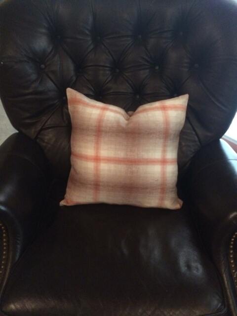 Pillow Cover. Plaid Pillow Orange & Tan Cover . Linen Fabric Throw Pillow, Accent Sofa Pillow. Sham - image 1