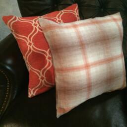 Pillow Cover. Plaid Pillow Orange & Tan Cover . Linen Fabric Throw Pillow, Accent Sofa Pillow. Sham - thumbnail 3