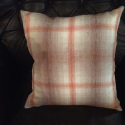 Pillow Cover. Plaid Pillow Orange & Tan Cover . Linen Fabric Throw Pillow, Accent Sofa Pillow. Sham - thumbnail 2