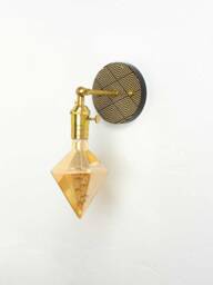 Geometric Design Black & Gold Printed Wood Wall Sconce - Brass Or Custom Finish Industrial Modern Lighting Restaurant - thumbnail 1