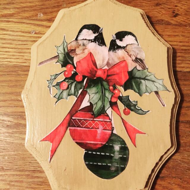 Hand Painted Snow Bird Plaque Decoupage Christmas Wall Decor