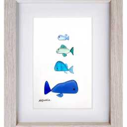 Sea Glass Picture - Framed Handmade Art Shoal Of Fish Wall Decor - thumbnail 3