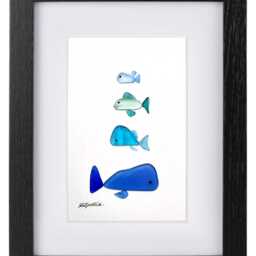 Sea Glass Picture - Framed Handmade Art Shoal Of Fish Wall Decor - thumbnail 2