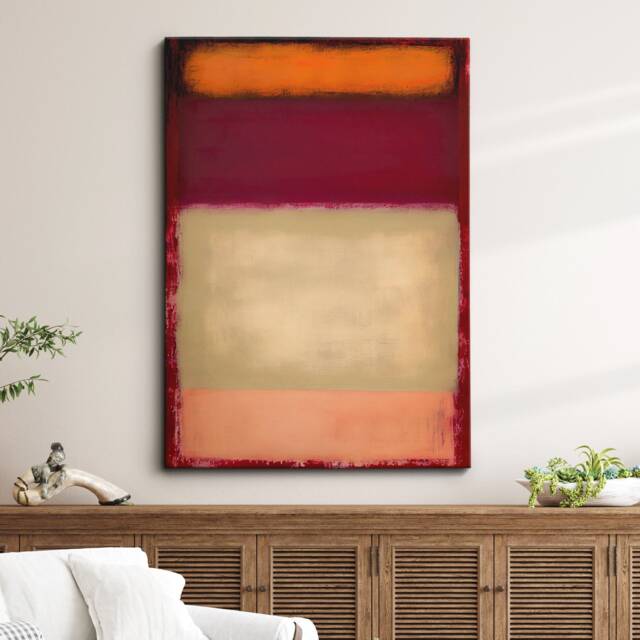 Modern Abstract Beige & Red Exhibition Oil Painting Wall Art, Framed Canvas Poster Print, Home Living Room Decor Gift Idea - image 1