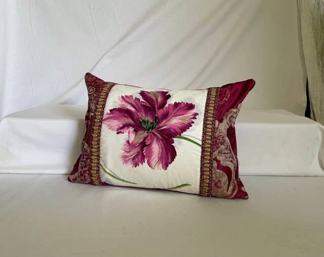 "Sanderson Plum Floral Pillow Cover Woven Silk & Cotton, 20""x 14" - image 1