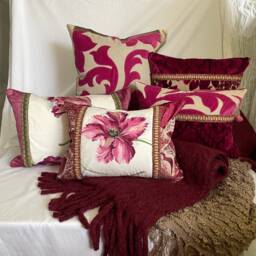 "Sanderson Plum Floral Pillow Cover Woven Silk & Cotton, 20""x 14" - thumbnail 3