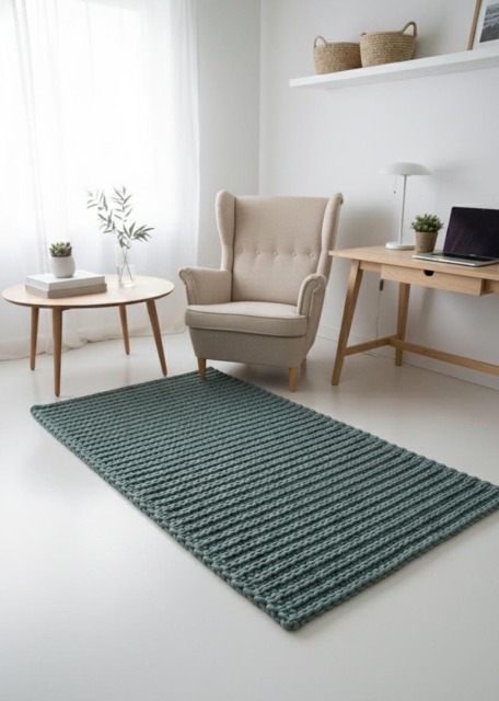 Chunky Knit Rug Reversible Organic Cotton Woven Carpet - image 1