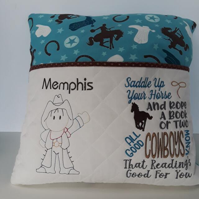 Personalized Cowboy Reading Book Pillow For Boy, Birthday Gift Boys, Kids Room Decor, Pocket - image 1