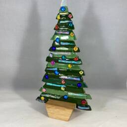 Fused Glass Christmas Tree With Wooden Stand, Handmade Festive Decor - thumbnail 2