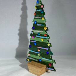 Fused Glass Christmas Tree With Wooden Stand, Handmade Festive Decor - thumbnail 3
