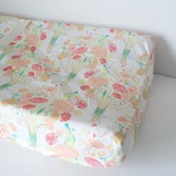 Floral Fitted Crib Sheet - Coral, Green Flower Bouquet Bedding - thumbnail 3