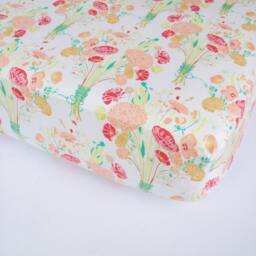 Floral Fitted Crib Sheet - Coral, Green Flower Bouquet Bedding - thumbnail 1