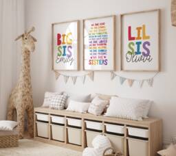 Set Of 3 Sister Prints, Rainbow Print, Wall Art, Bedroom Playroom Siblings Girls Decor, Big Sis Lil - thumbnail 1