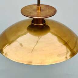 1950S Mid Century Modern Opal Glass Globe Handmade Brass Ceiling Lamp Dome Pendant Light - thumbnail 2