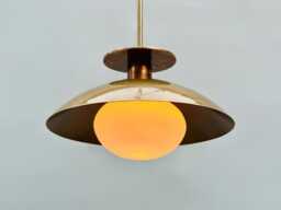 1950S Mid Century Modern Opal Glass Globe Handmade Brass Ceiling Lamp Dome Pendant Light - thumbnail 1
