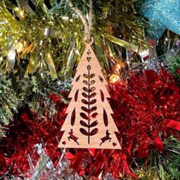 Glitter Folk Christmas Tree Decoration - Wooden Xmas Ornament in Oak, Walnut Cherry Wood Or Silver Gold Red Green - thumbnail 3