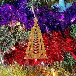Glitter Folk Christmas Tree Decoration - Wooden Xmas Ornament in Oak, Walnut Cherry Wood Or Silver Gold Red Green - thumbnail 1