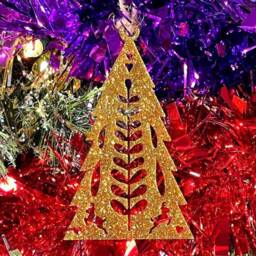 Glitter Folk Christmas Tree Decoration - Wooden Xmas Ornament in Oak, Walnut Cherry Wood Or Silver Gold Red Green - thumbnail 2