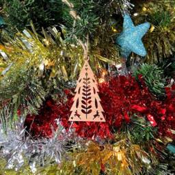 Glitter Folk Christmas Tree Decoration - Wooden Xmas Ornament in Oak, Walnut Cherry Wood Or Silver Gold Red Green - thumbnail 4