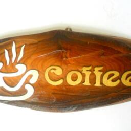 "Natural Teak Wood Carving Coffee Sign Wall Hnging Decor Plaque Hand Carved Handmade Custom Signs Perfect For Coffee Shop/Gift 16.5""x6.5" - thumbnail 3