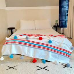 Cozy Blanket - Woven Blanket Customized Beige Throw -Soft Pom Cotton Blankets Housewarming Gift , With Tassels - thumbnail 1