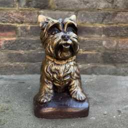 Concrete Yorkshire Terrier Statue Stone Bronze Dog Sculpture Small Pet Memorial Ornament Cement Garden Decor Handmade Gift