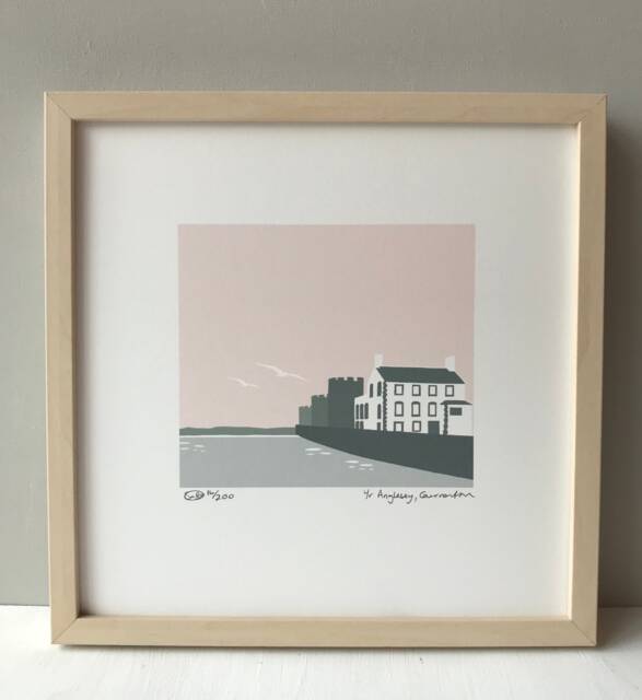 Yr Anglesey, Caernarfon Print, Castell Caernarfon, Castle, Wales, Cymru, Art, Celf, Welsh Art