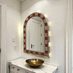 Unique Walnut Wall Mirror With Brass & Resin Inlay - Luxury Handmade Moroccan Statement Decor - thumbnail 4