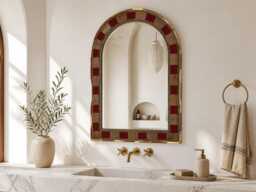 Unique Walnut Wall Mirror With Brass & Resin Inlay - Luxury Handmade Moroccan Statement Decor - thumbnail 1
