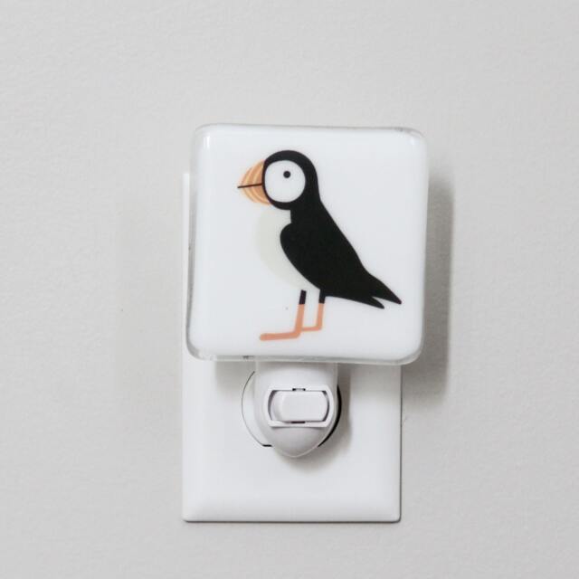 Puffin Fused Glass Nightlight - Nursery Baby Shower Gift Kids Gender Neutral Modern Bird Animal - image 1