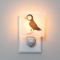 Puffin Fused Glass Nightlight - Nursery Baby Shower Gift Kids Gender Neutral Modern Bird Animal - thumbnail 2
