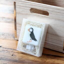 Puffin Fused Glass Nightlight - Nursery Baby Shower Gift Kids Gender Neutral Modern Bird Animal - thumbnail 3