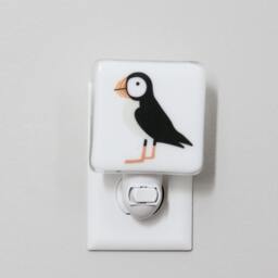 Puffin Fused Glass Nightlight - Nursery Baby Shower Gift Kids Gender Neutral Modern Bird Animal