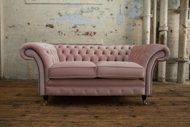 2 Seater Dusty Pink Velvet Chesterfield Sofa, British Handmade - image 1