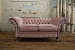 2 Seater Dusty Pink Velvet Chesterfield Sofa, British Handmade - thumbnail 1